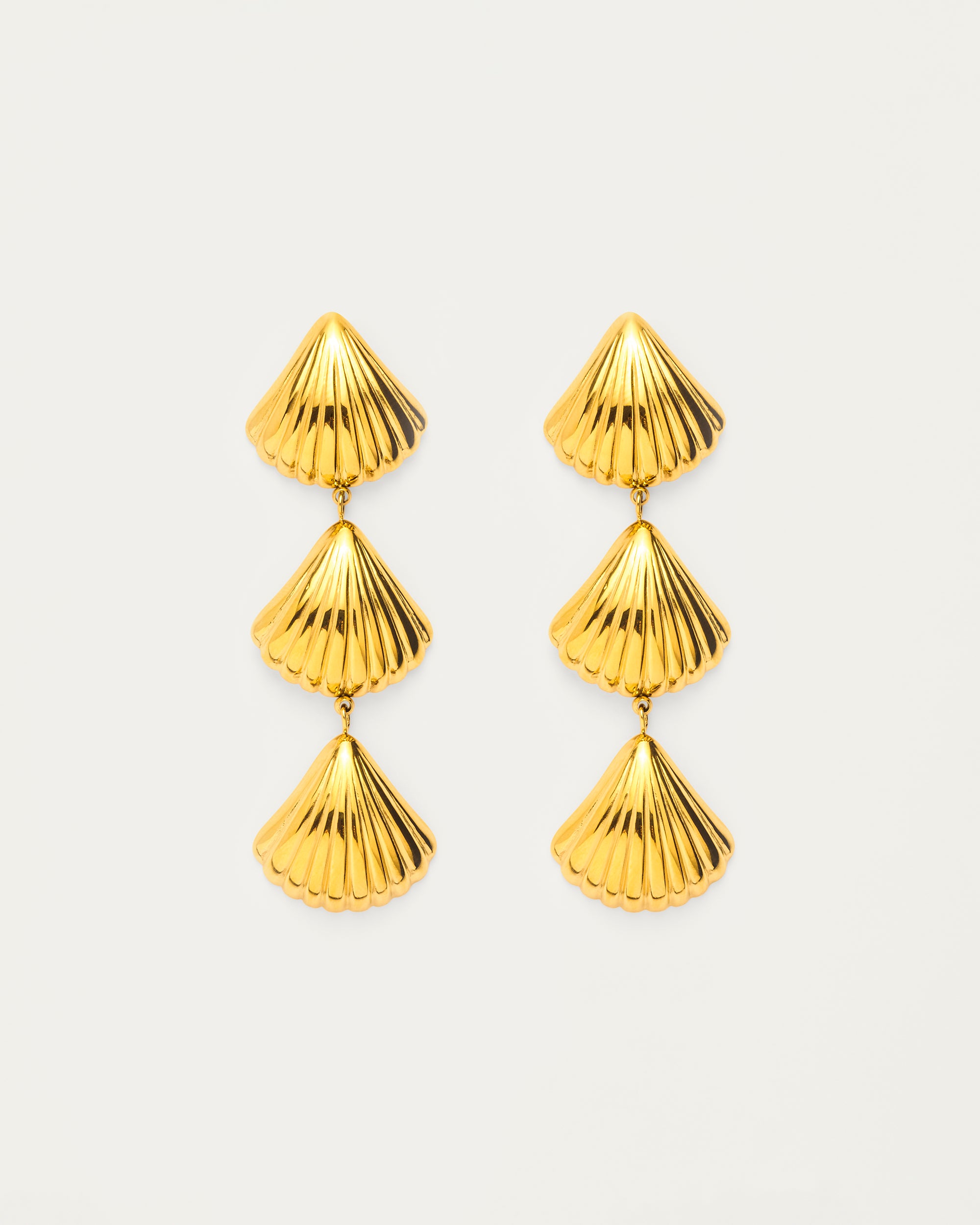 Gold Textured Shell Drop Statement Earrings
