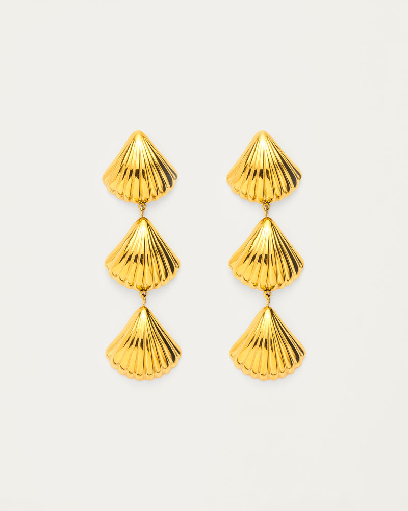 Gold Textured Shell Drop Statement Earrings