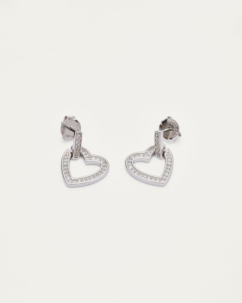 Silver Pavé Heart Drop Sterling Silver Earrings