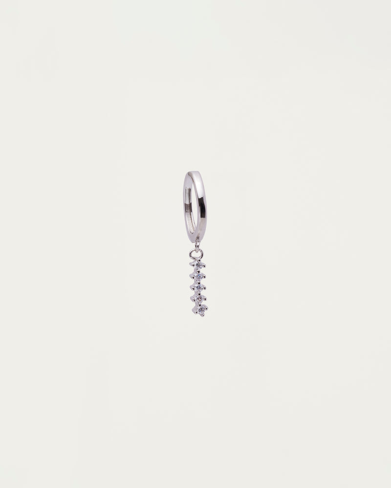 Silver Crystal Drop Huggie Sterling Silver Earrings
