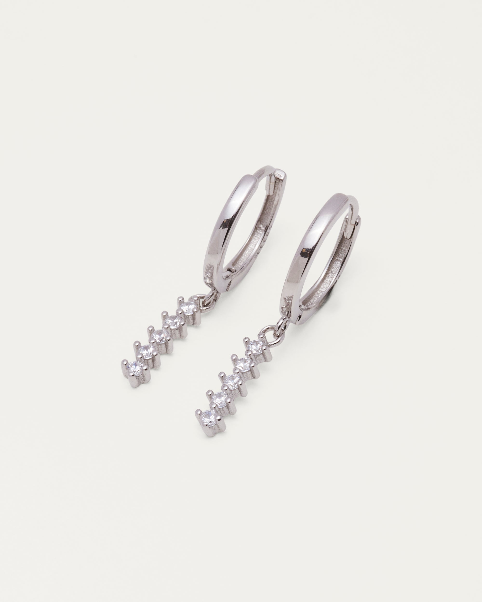 Silver Crystal Drop Huggie Sterling Silver Earrings