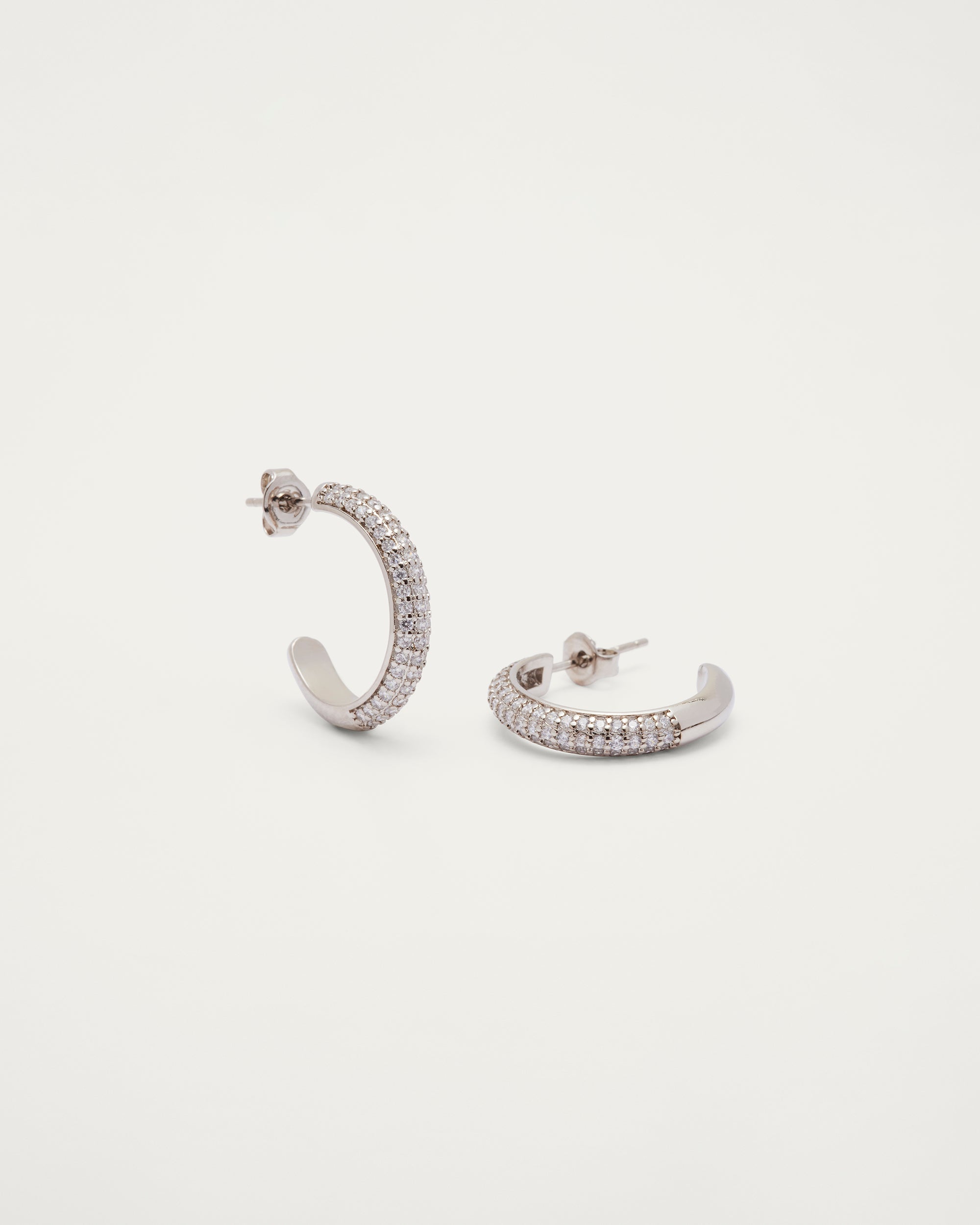 Silver Pavé Crystal Hoop Earrings