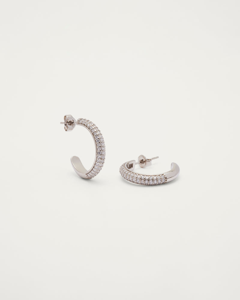 Silver Pavé Crystal Hoop Earrings