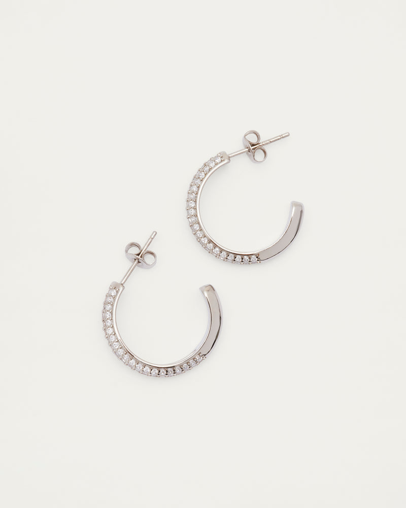 Silver Pavé Crystal Hoop Earrings