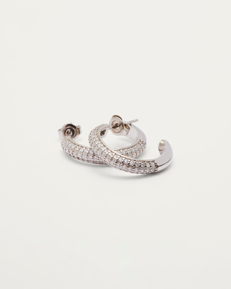 Silver Pavé Crystal Hoop Earrings