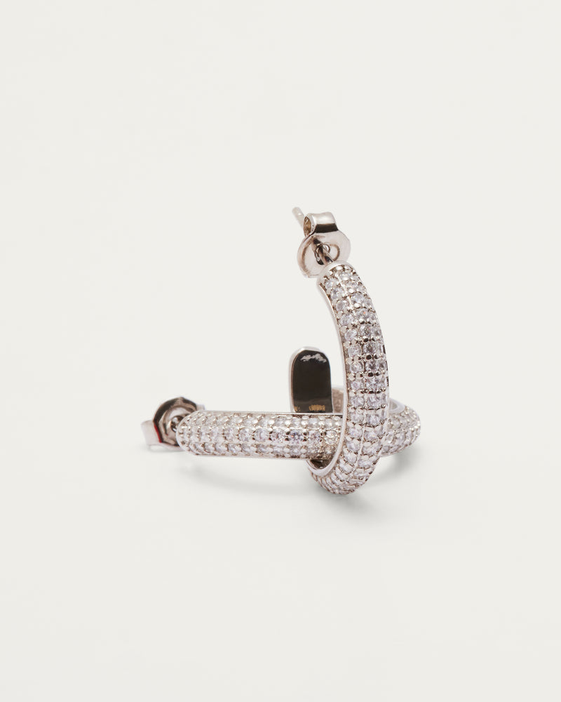 Silver Pavé Crystal Hoop Earrings