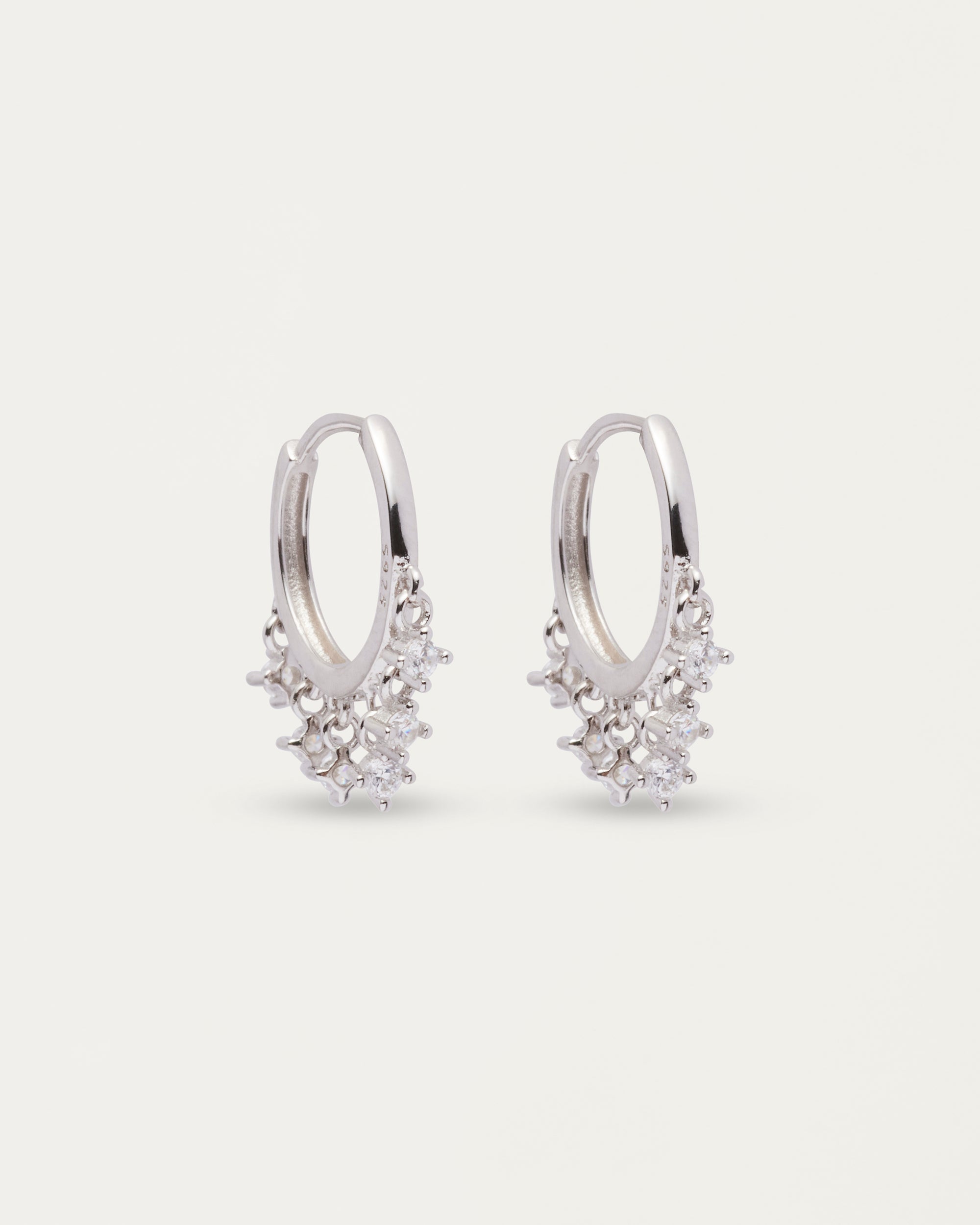 Silver Crystal Charm Hoop Earrings