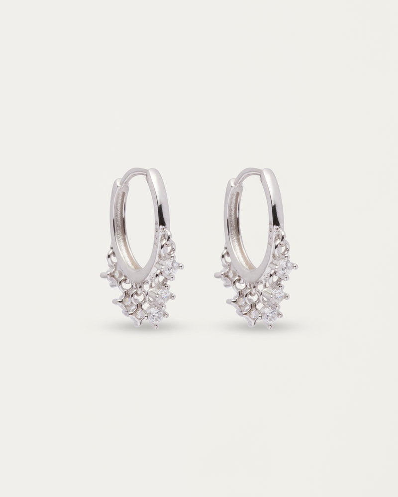 Silver Crystal Charm Hoop Earrings