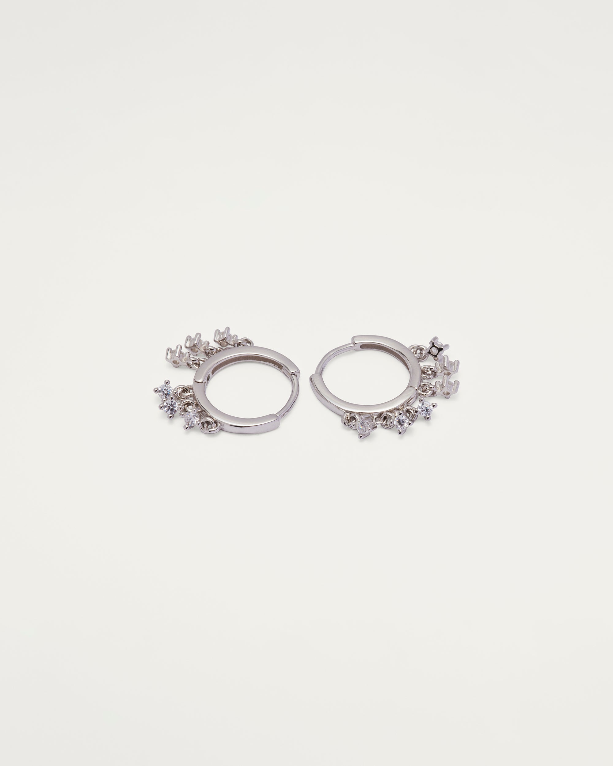 Silver Crystal Charm Hoop Earrings