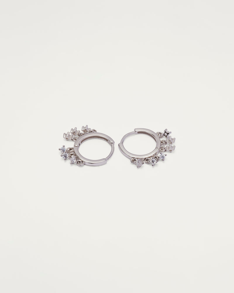 Silver Crystal Charm Hoop Earrings