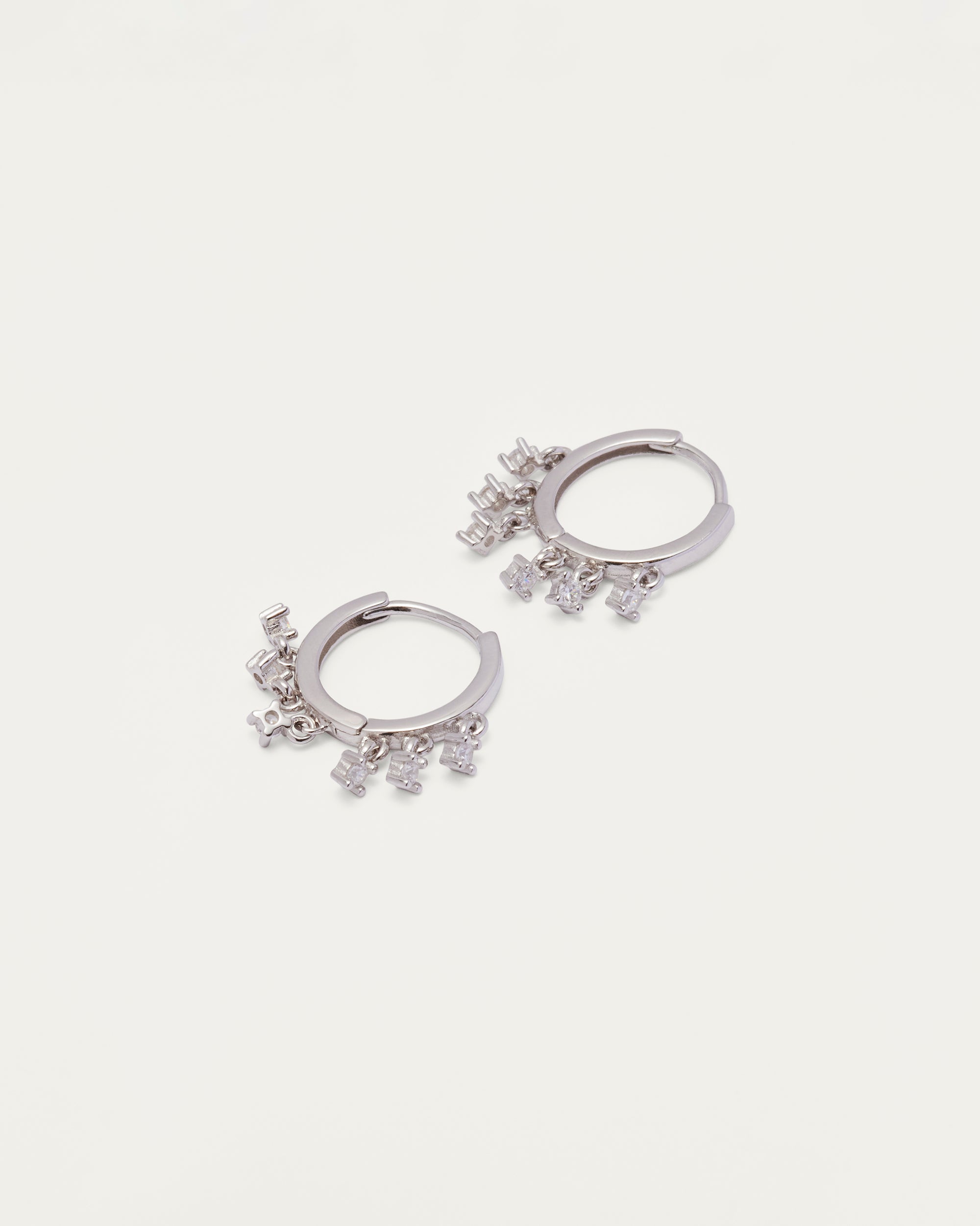 Silver Crystal Charm Hoop Earrings