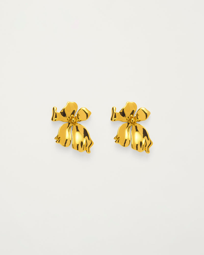 Gold Sculpted Artisan Floral Earrings