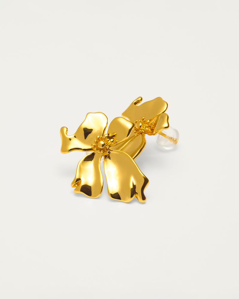 Gold Sculpted Artisan Floral Earrings