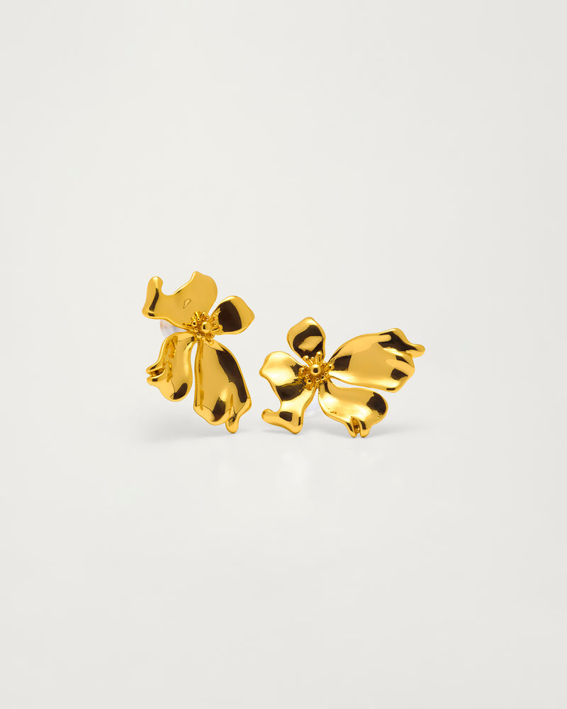 Gold Sculpted Artisan Floral Earrings