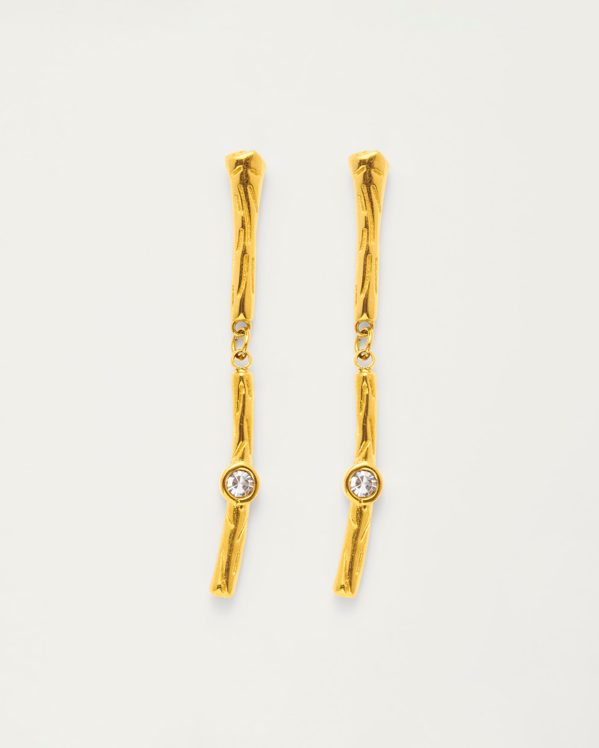 Gold Petite Bamboo Crystal Drop Earrings