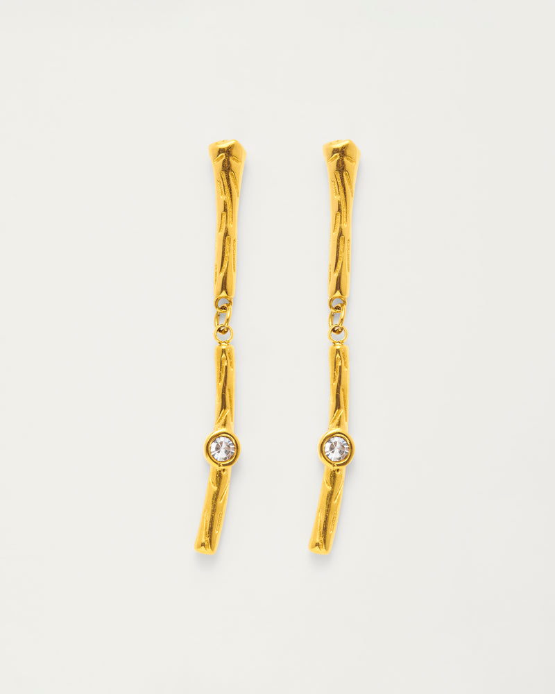 Gold Petite Bamboo Crystal Drop Earrings