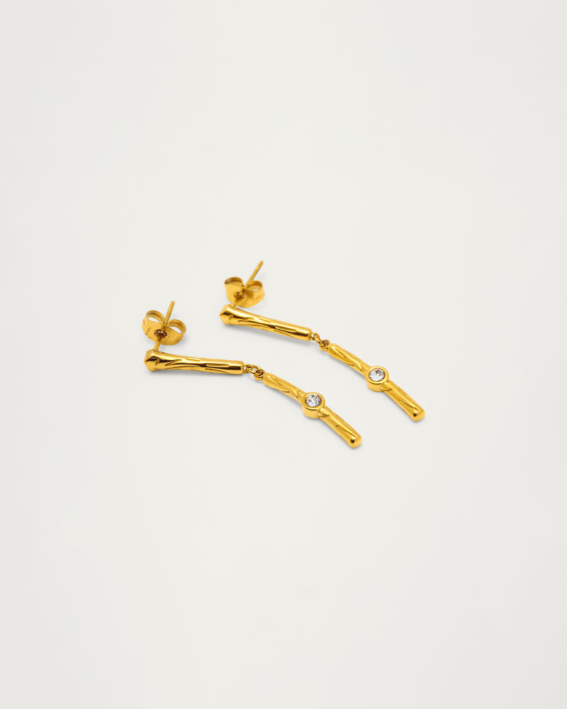 Gold Petite Bamboo Crystal Drop Earrings