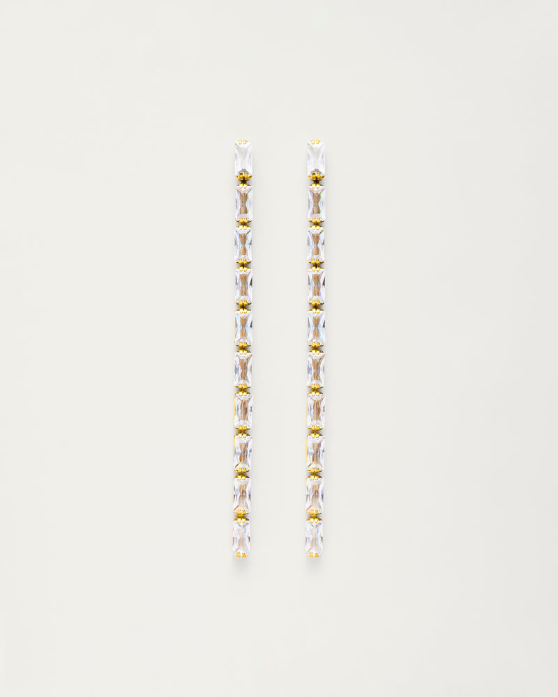 Gold Baguette Crystal Drop Earrings