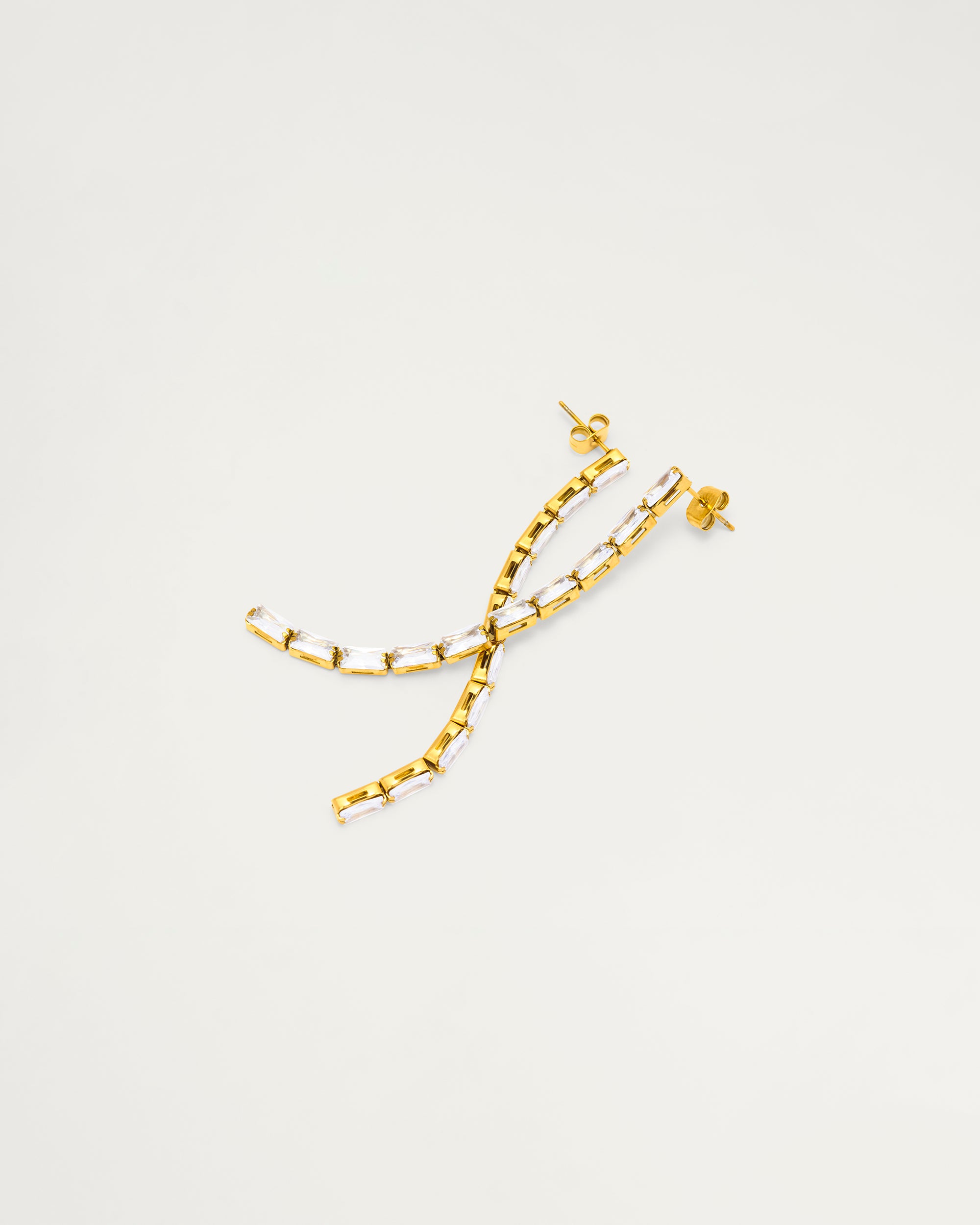 Gold Baguette Crystal Drop Earrings
