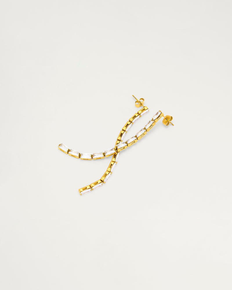Gold Baguette Crystal Drop Earrings