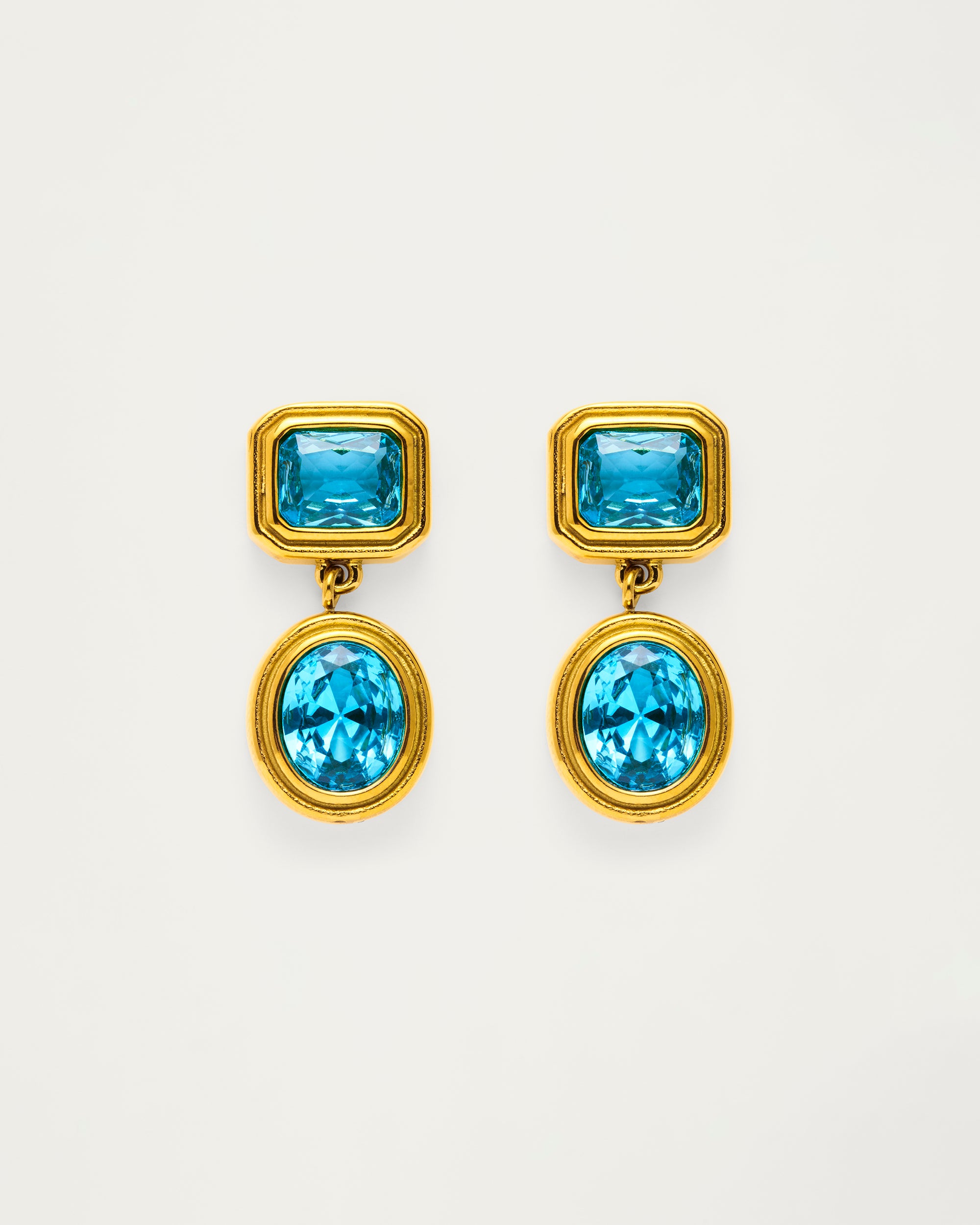 Gold Blue Crystal Double Drop Earrings