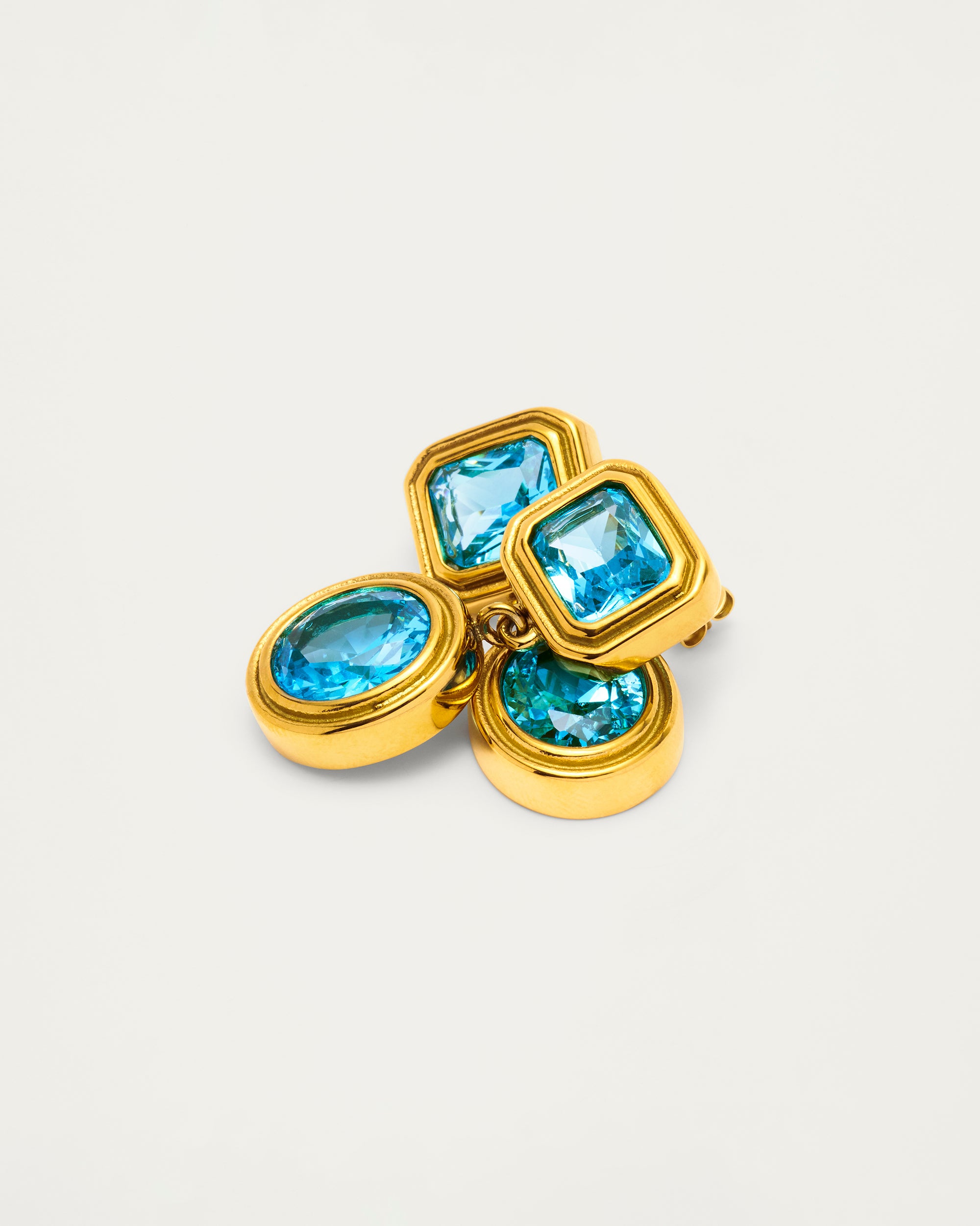 Gold Blue Crystal Double Drop Earrings