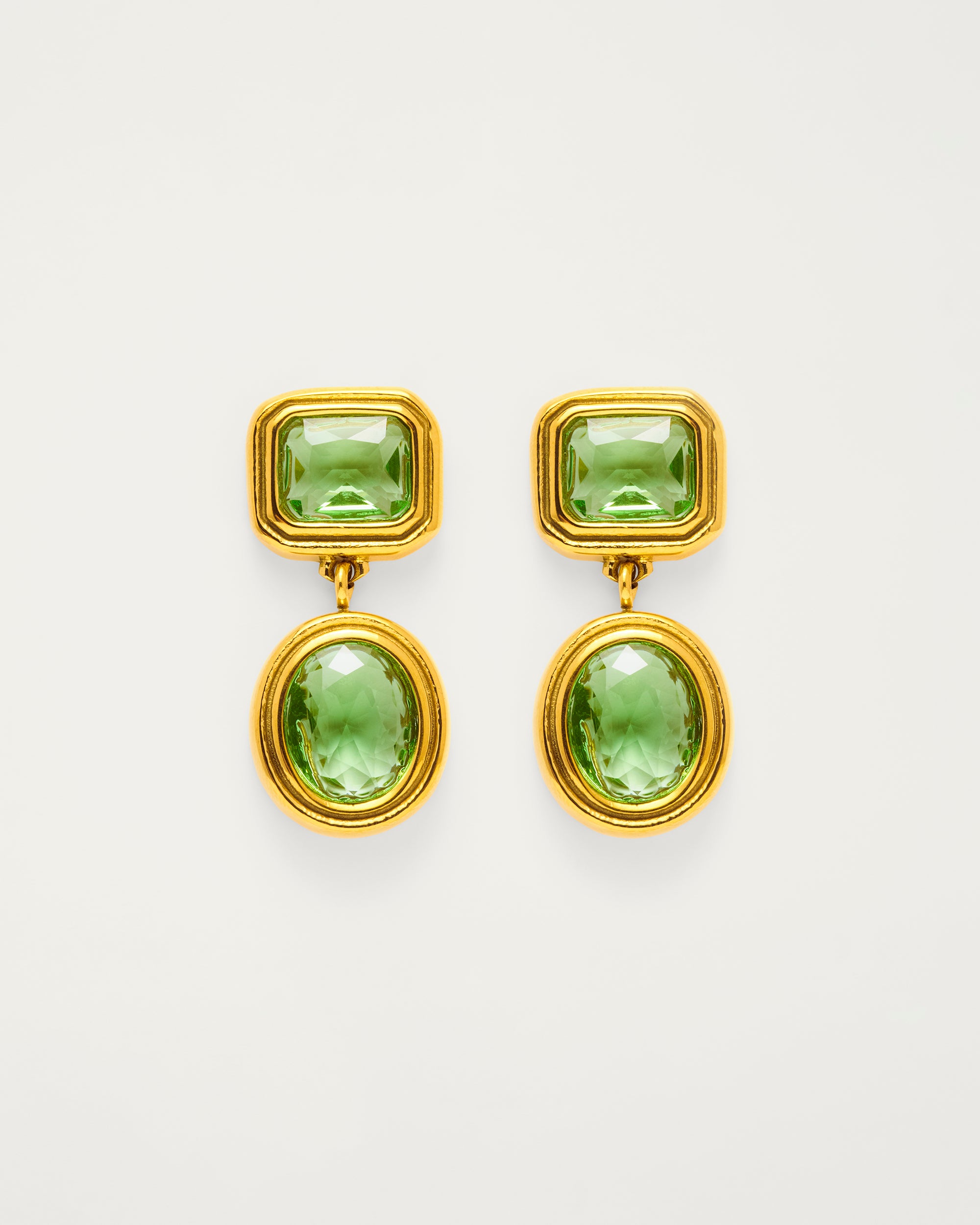 Gold Green Crystal Double Drop Earrings
