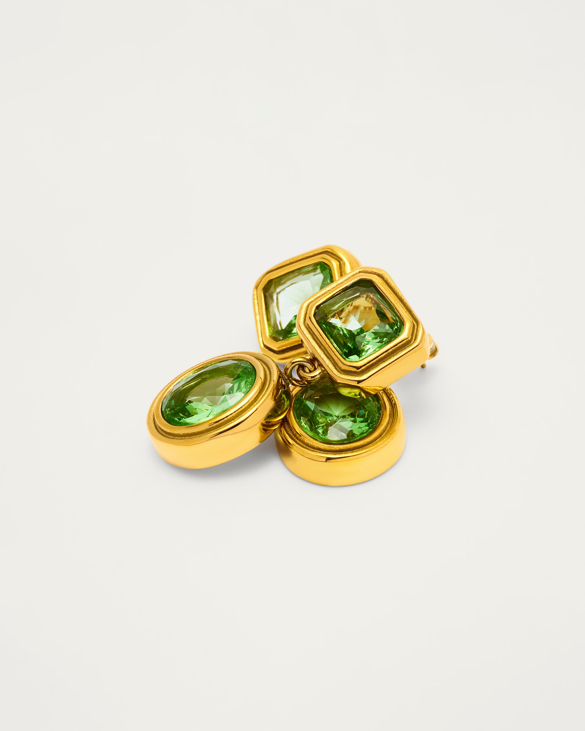Gold Green Crystal Double Drop Earrings