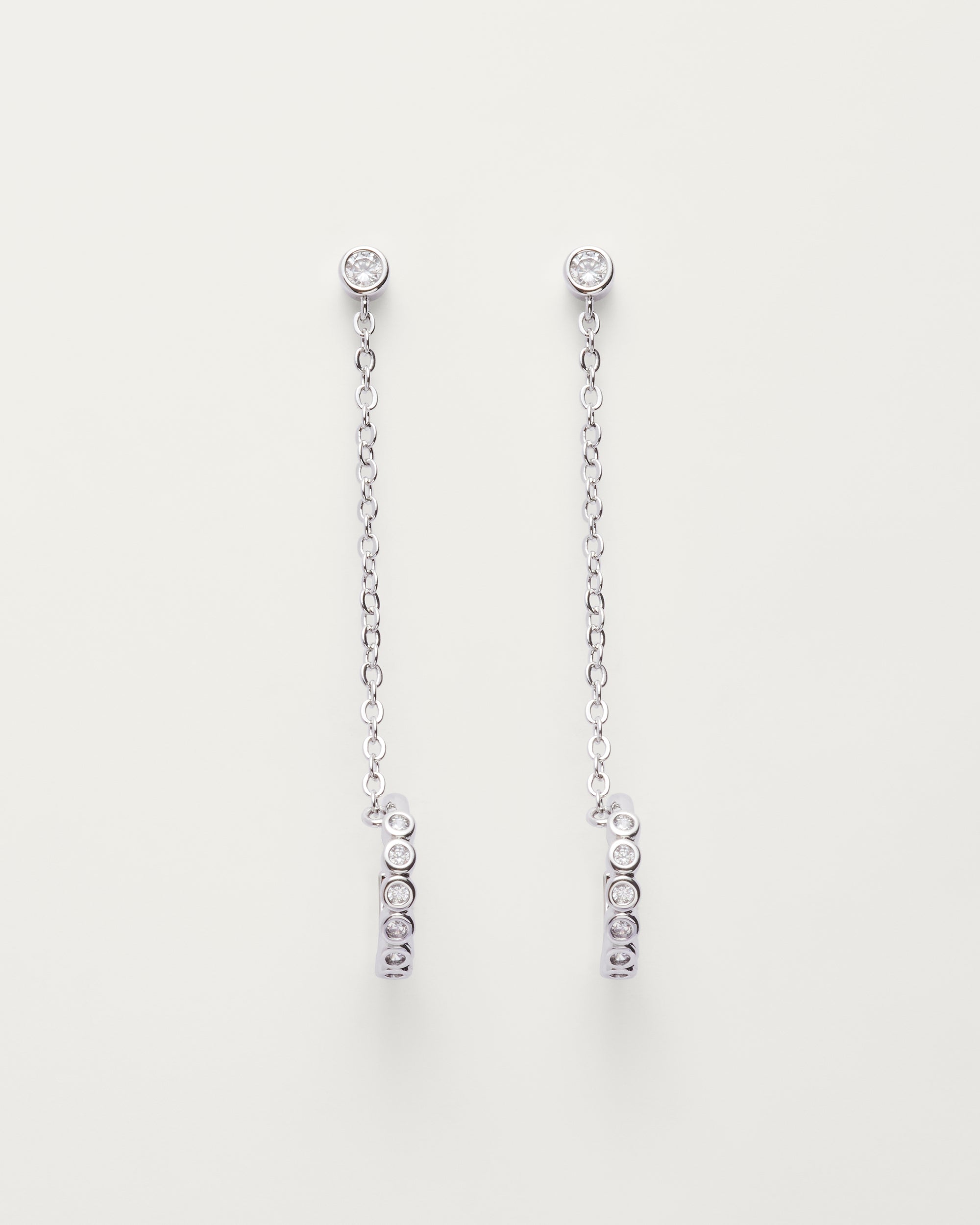 Silver Crystal Chain Ear Cuff Stud Earrings