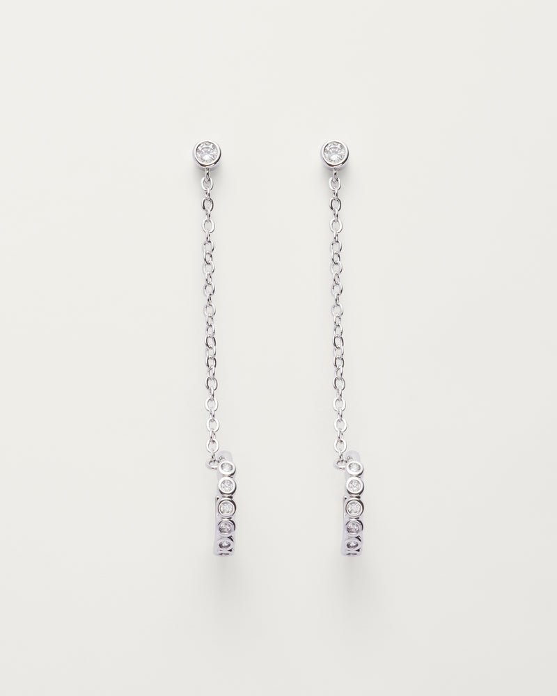 Silver Crystal Chain Ear Cuff Stud Earrings