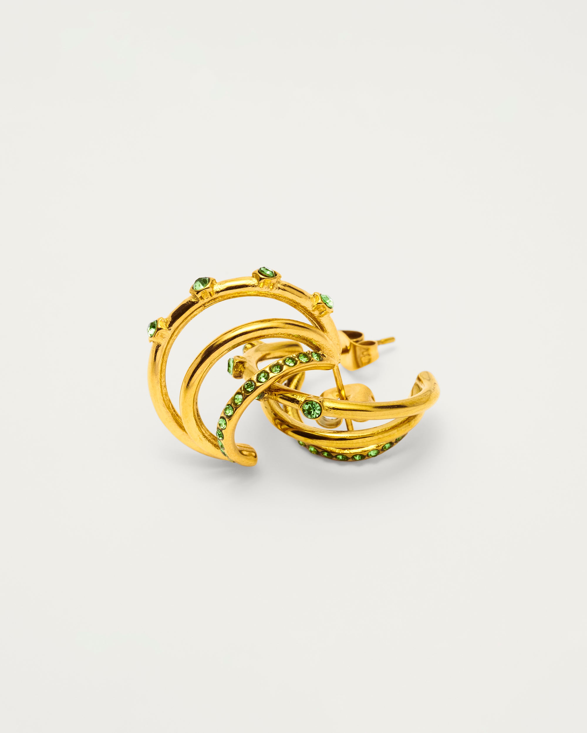 Gold Green Crystal Triple Hoop Earrings