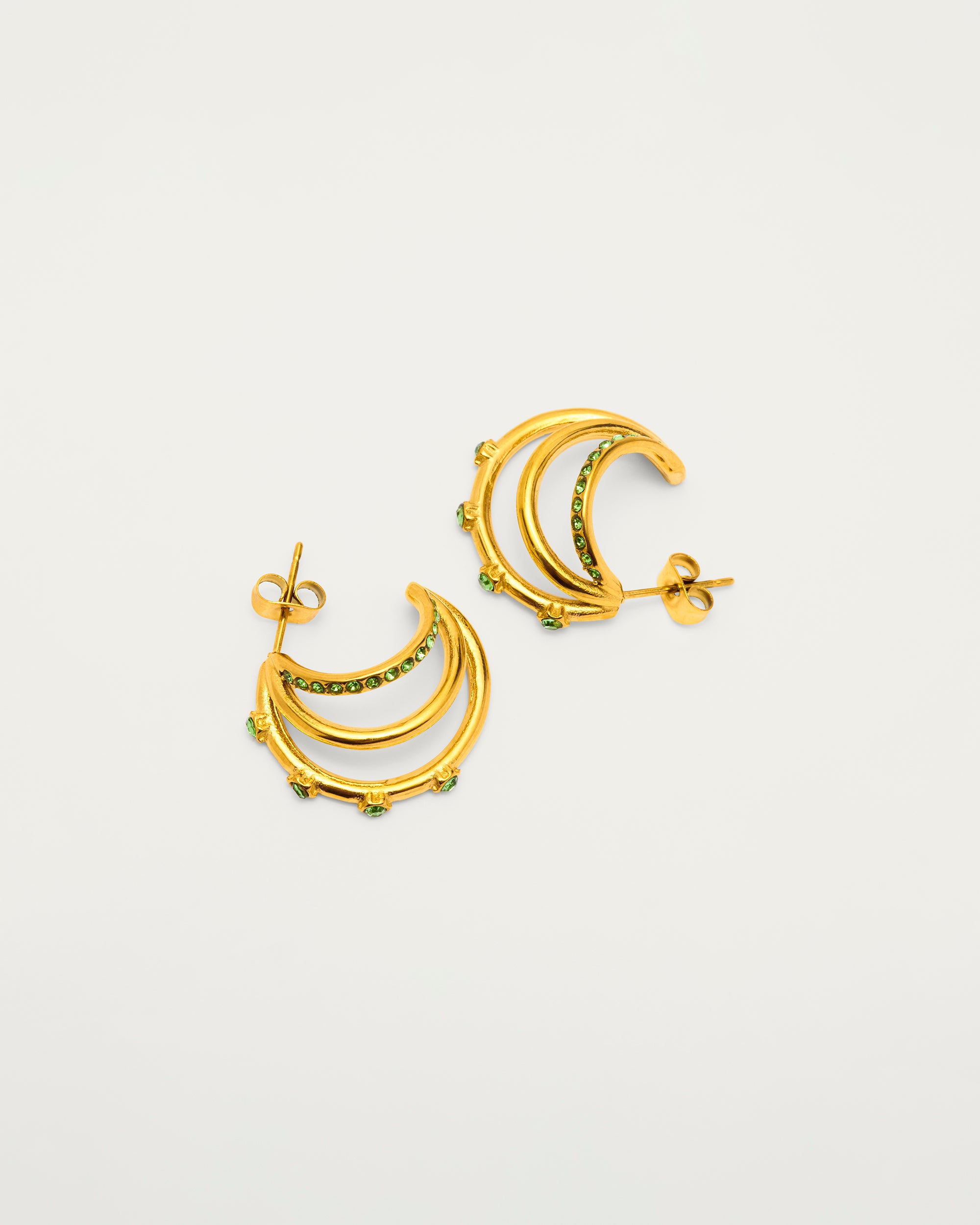 Gold Green Crystal Triple Hoop Earrings