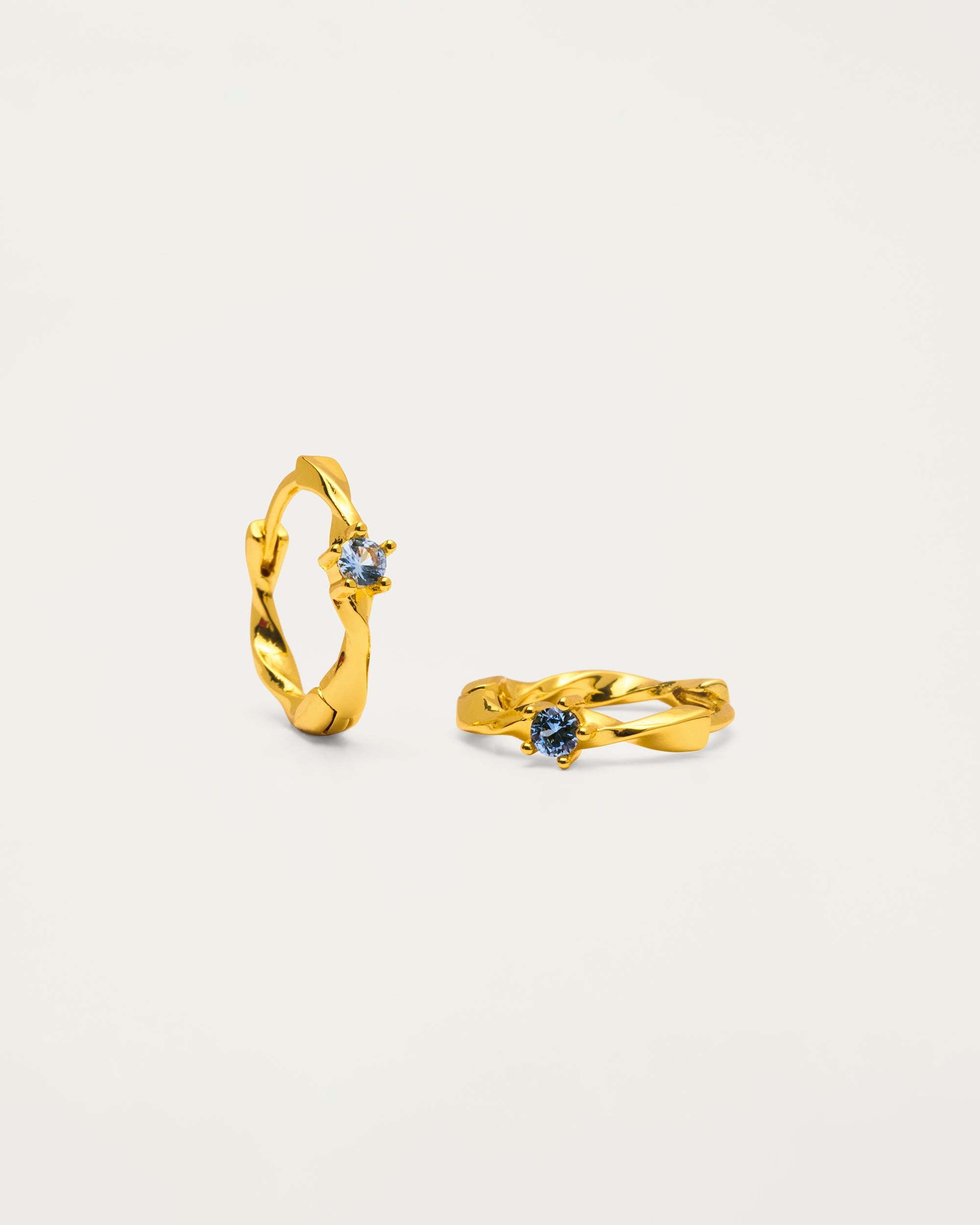 Gold Twisted Dark Blue Crystal Mini Huggie Hoop Earrings