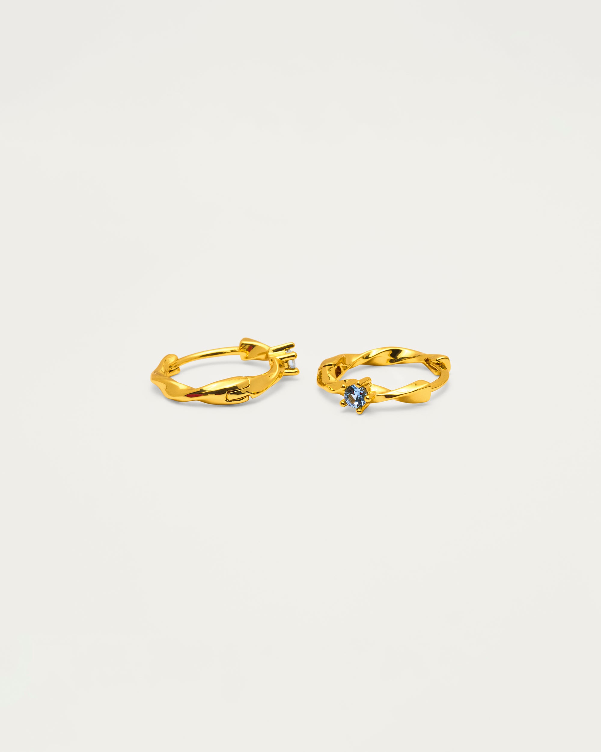 Gold Twisted Dark Blue Crystal Mini Huggie Hoop Earrings