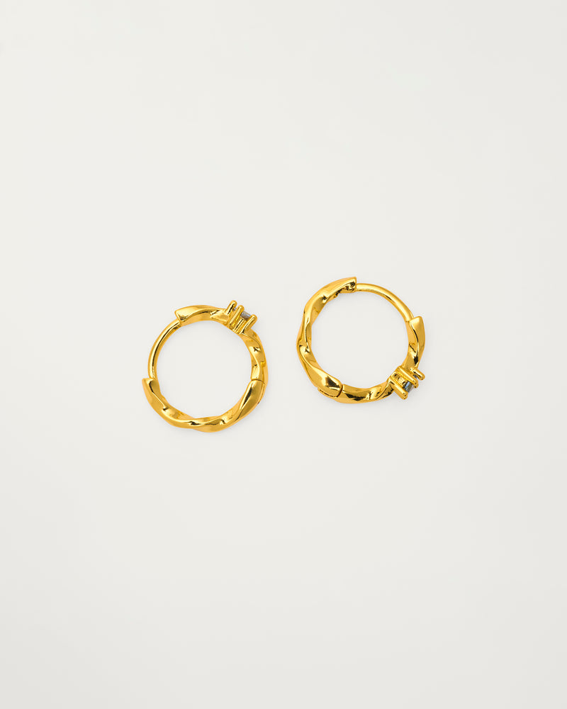 Gold Twisted Dark Blue Crystal Mini Huggie Hoop Earrings