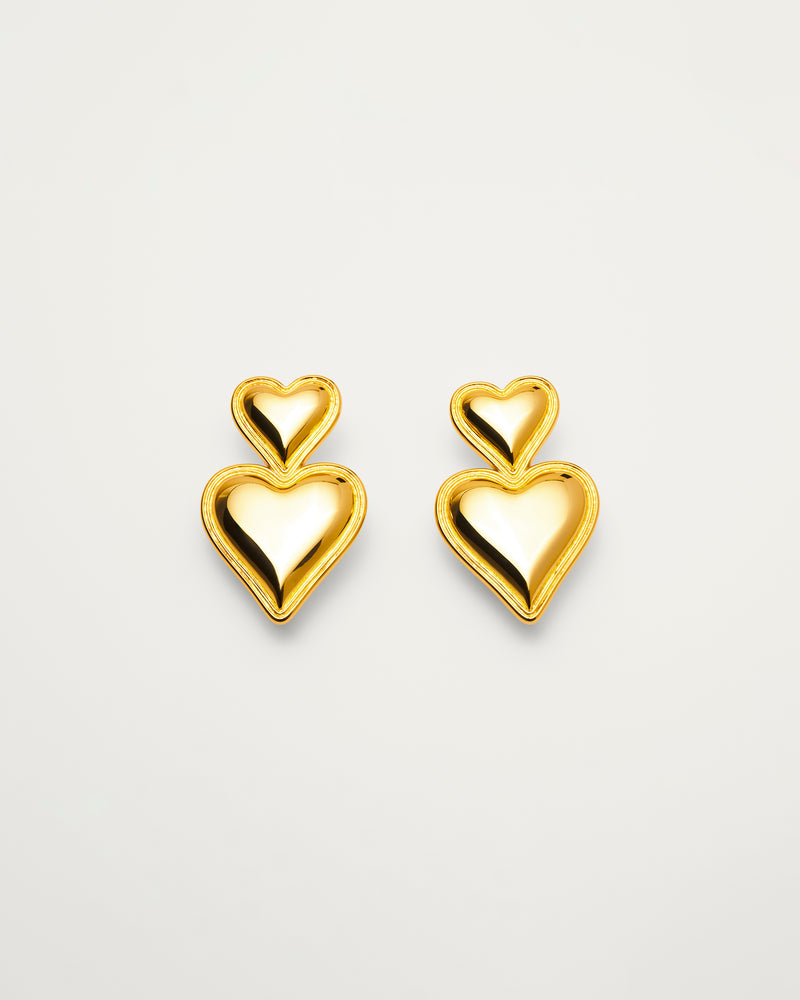 Gold Double Heart Statement Earrings