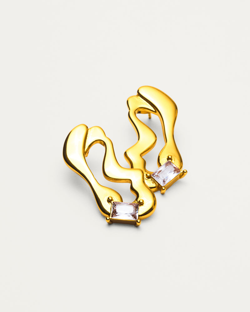 Gold Molten Sculptural Tiger Eye Stone Earrings