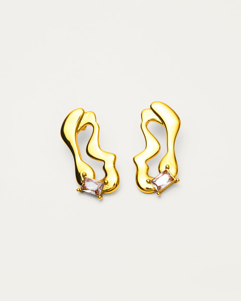Gold Molten Sculptural Tiger Eye Stone Earrings