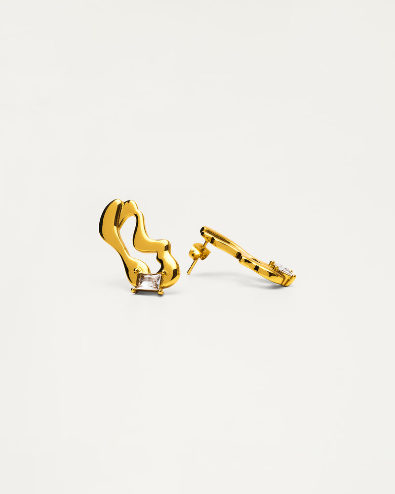 Gold Molten Sculptural Tiger Eye Stone Earrings