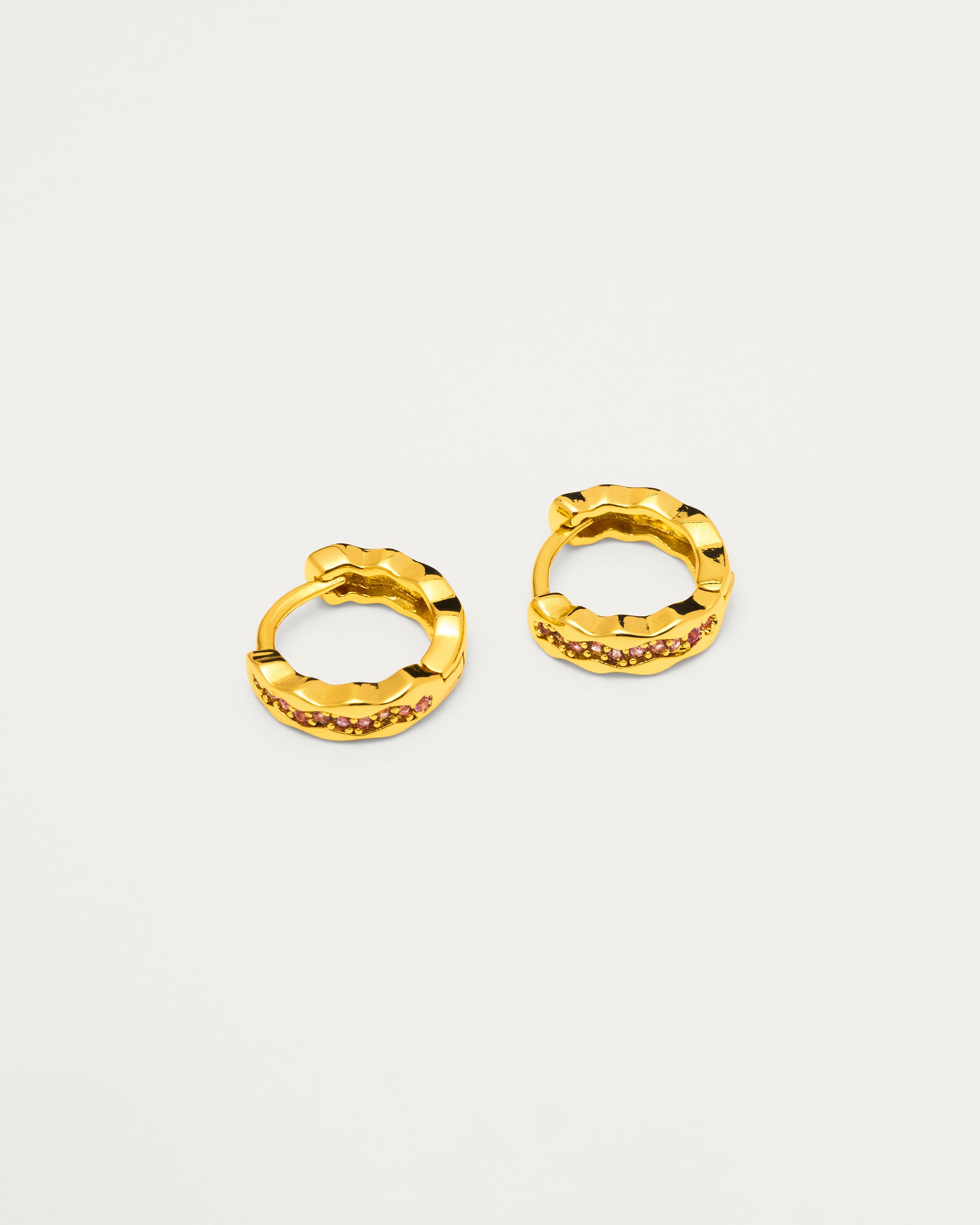Gold Pink Crystal Wave Huggie Hoop Earrings