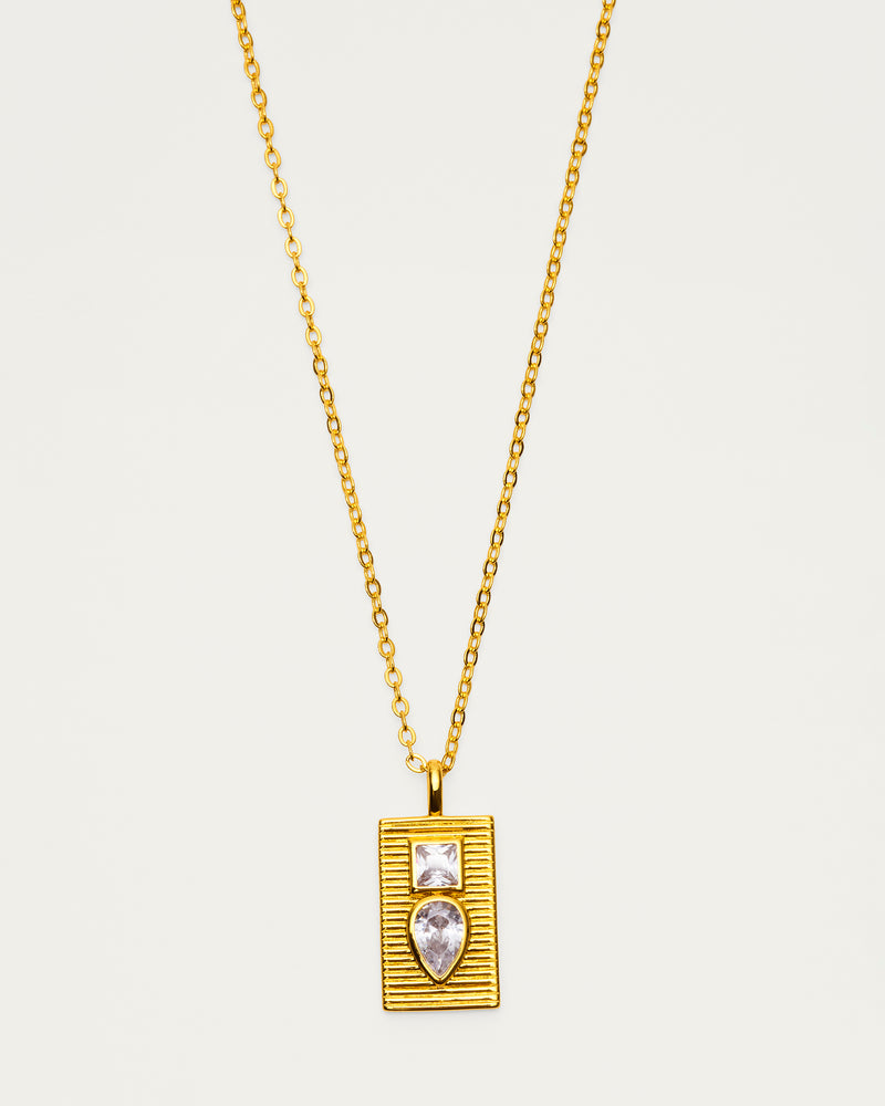 Gold Ridge Textured Crystal Tag Necklace
