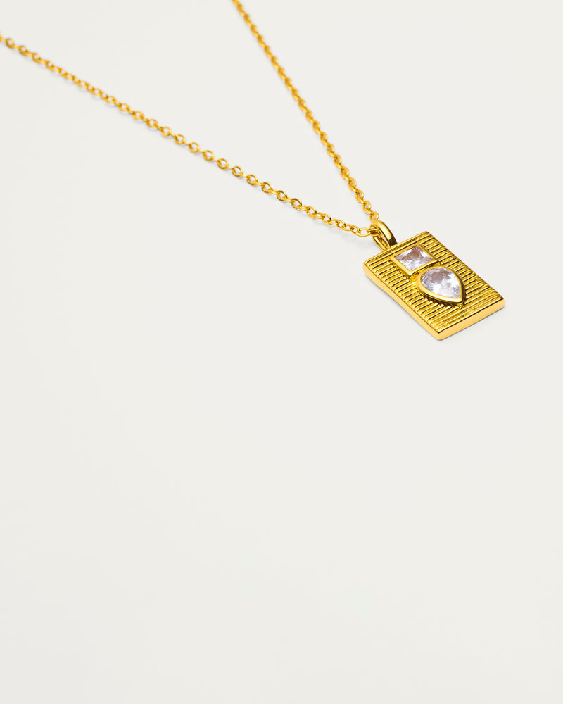 Gold Ridge Textured Crystal Tag Necklace
