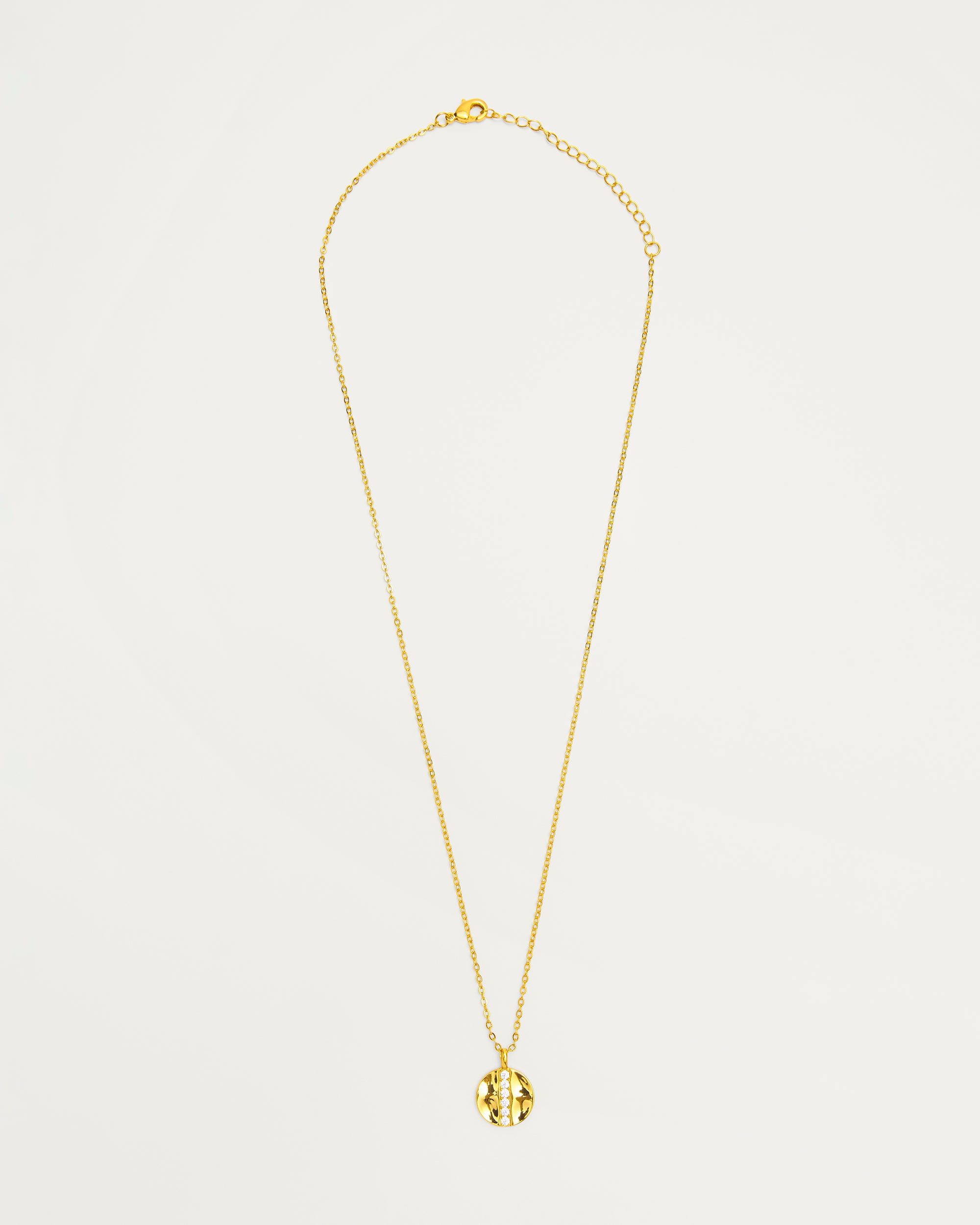 Gold Crystal Bar Disc Pendant Necklace