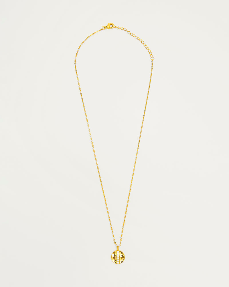 Gold Crystal Bar Disc Pendant Necklace