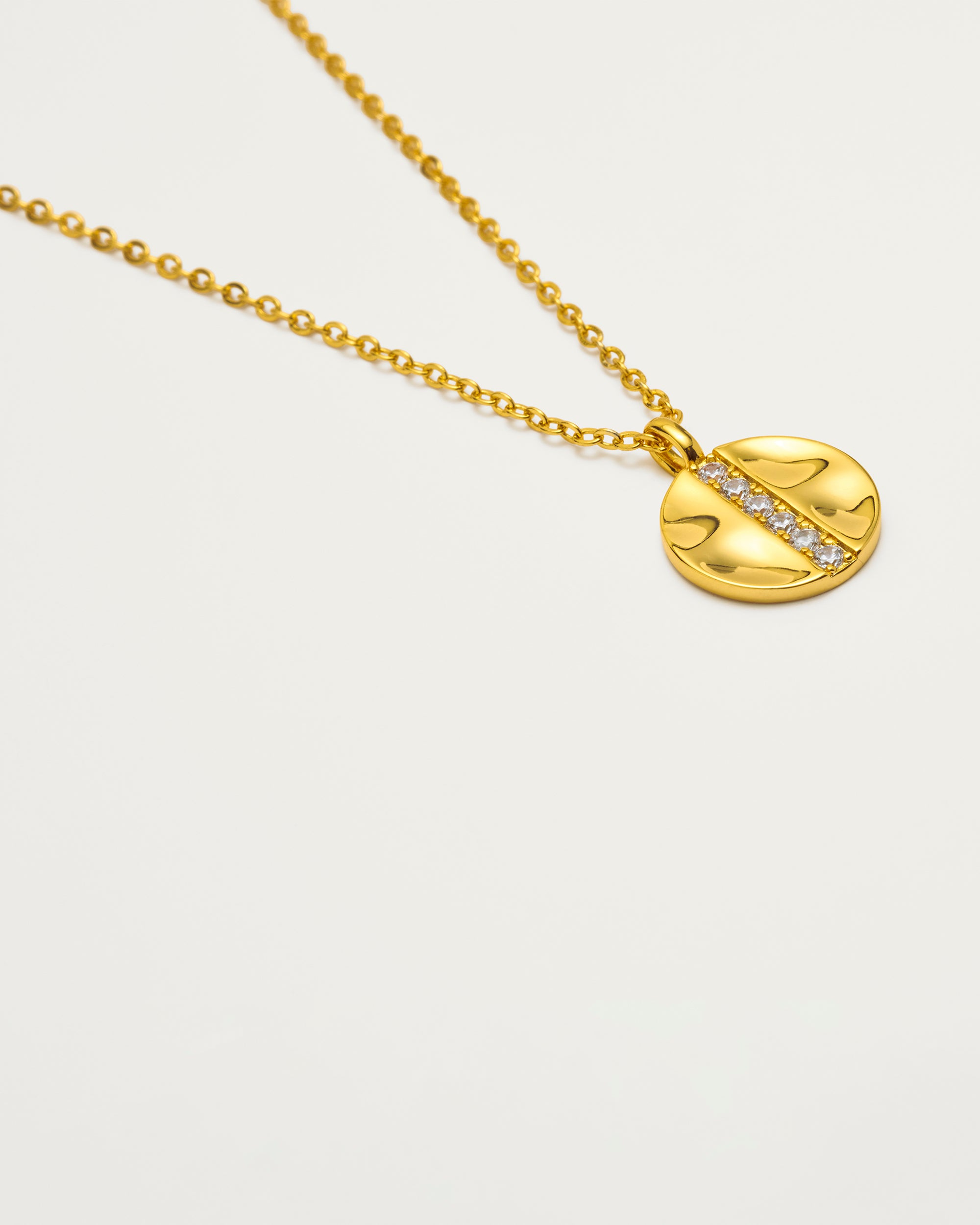Gold Crystal Bar Disc Pendant Necklace