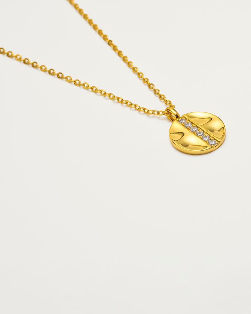 Gold Crystal Bar Disc Pendant Necklace