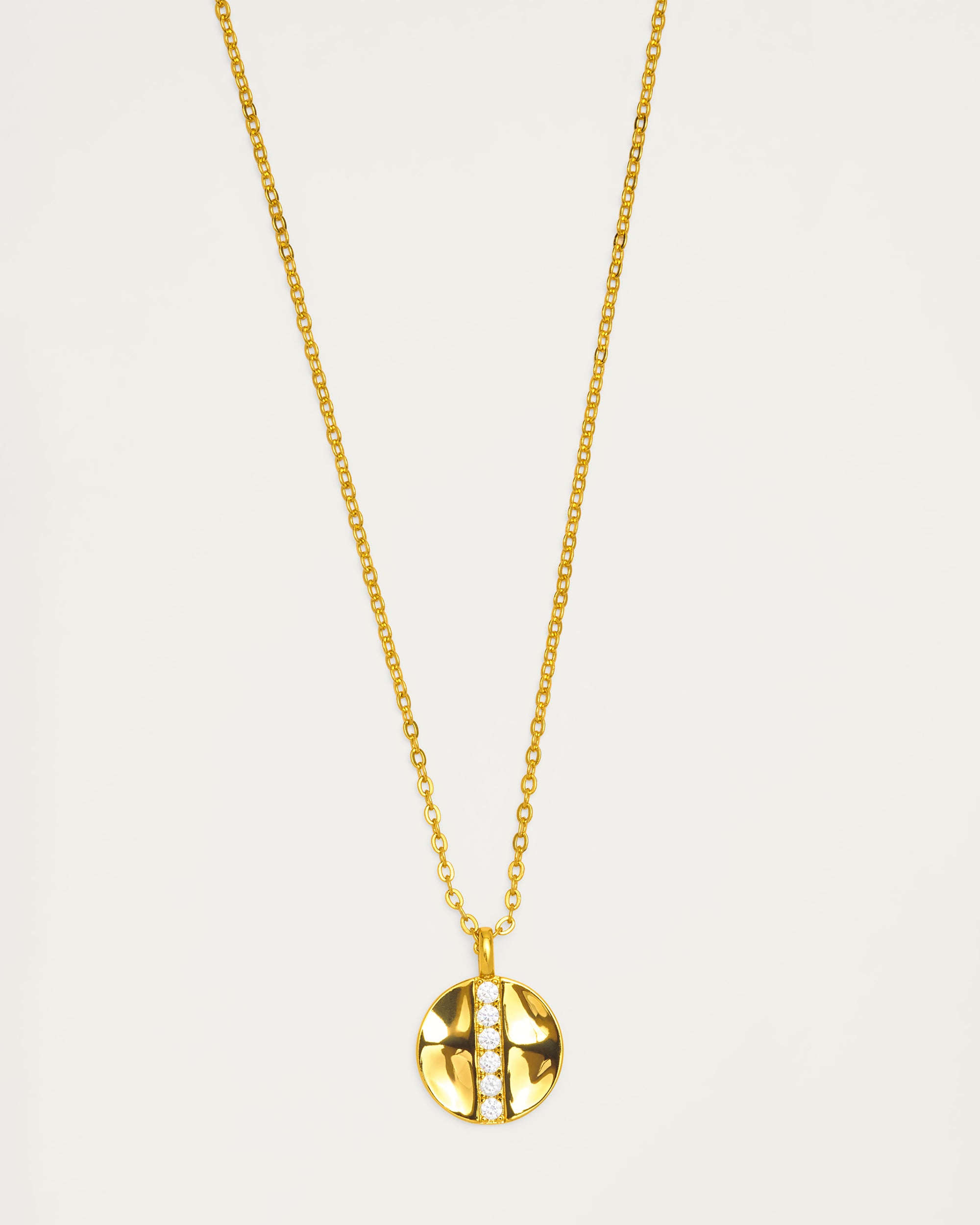 Gold Crystal Bar Disc Pendant Necklace