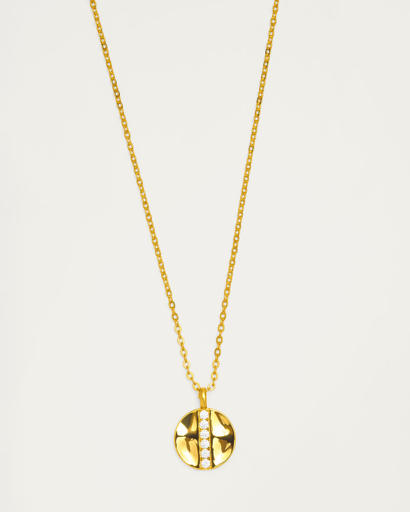 Gold Crystal Bar Disc Pendant Necklace