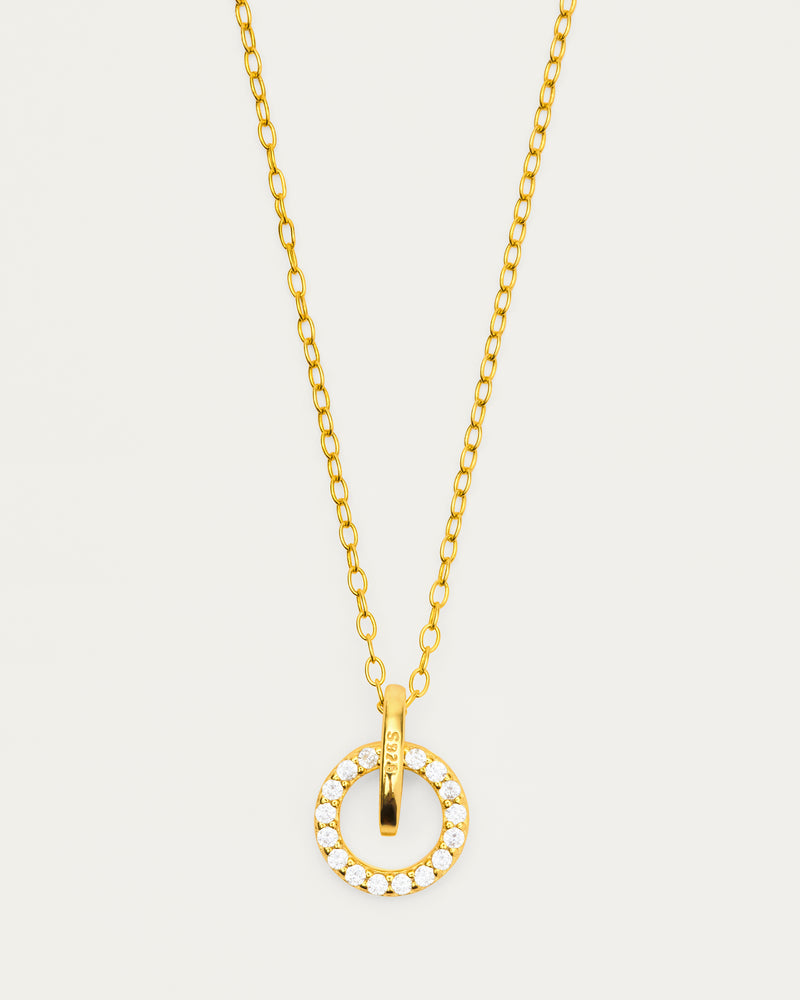 Pavé Circle Sterling Silver Gold Plated Pendant Necklace