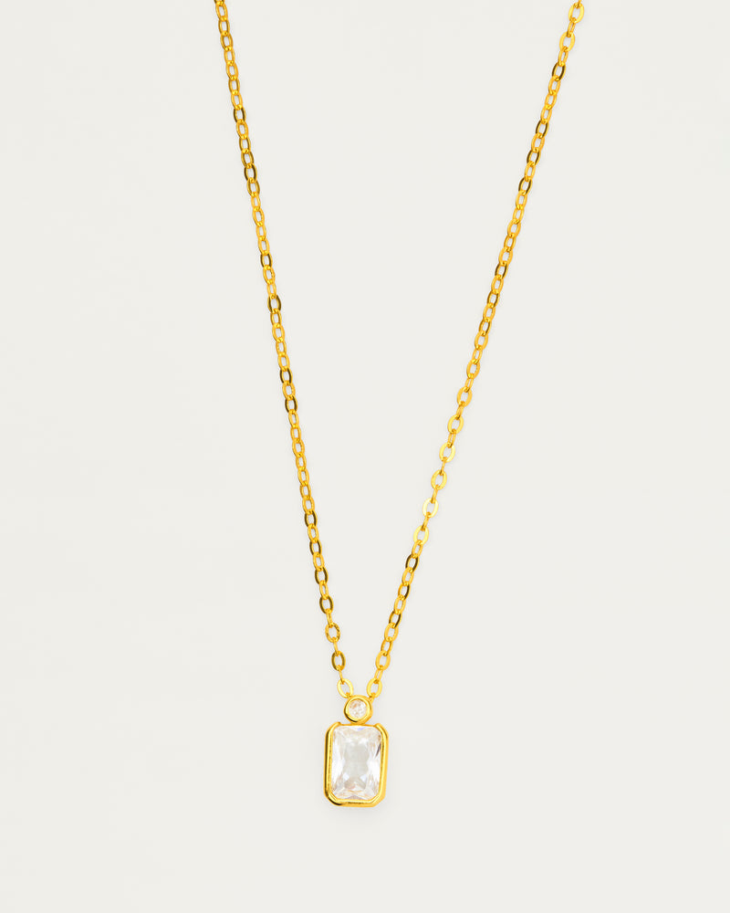 Gold Crystal Charm Pendant Sterling Silver Necklace